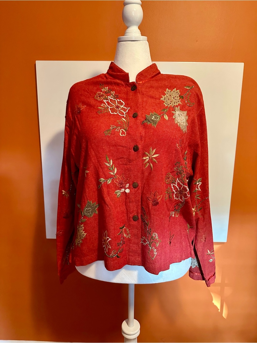 Coldwater Creek Rust Embroidered Linen Blend Button Front Jacket Plus 1X